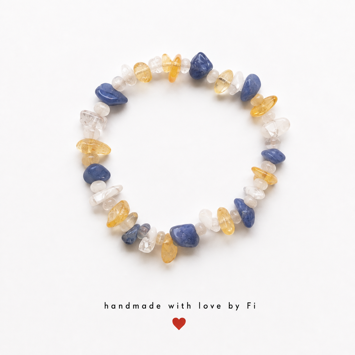 Blue gold and crystal gemstone chip stretch bracelet handmade by Fi