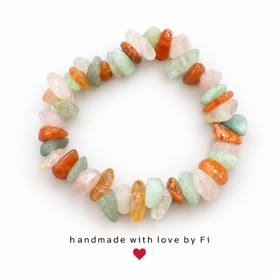 Rose Quartz, Amazonite, Carnelian & Citrine Chunky Chip Bracelet handmade by Fi