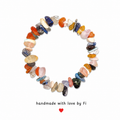 Mixed gemstone chip bracelet with rainbow natural stones including carnelian, lapis lazuli and rose quartz handmade by Fi