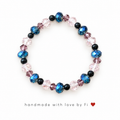 Handmade blue, pink and black crystal bead stretch bracelet