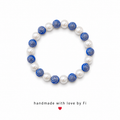 White pearl and royal blue silver swirl bead bracelet handmade by Fi