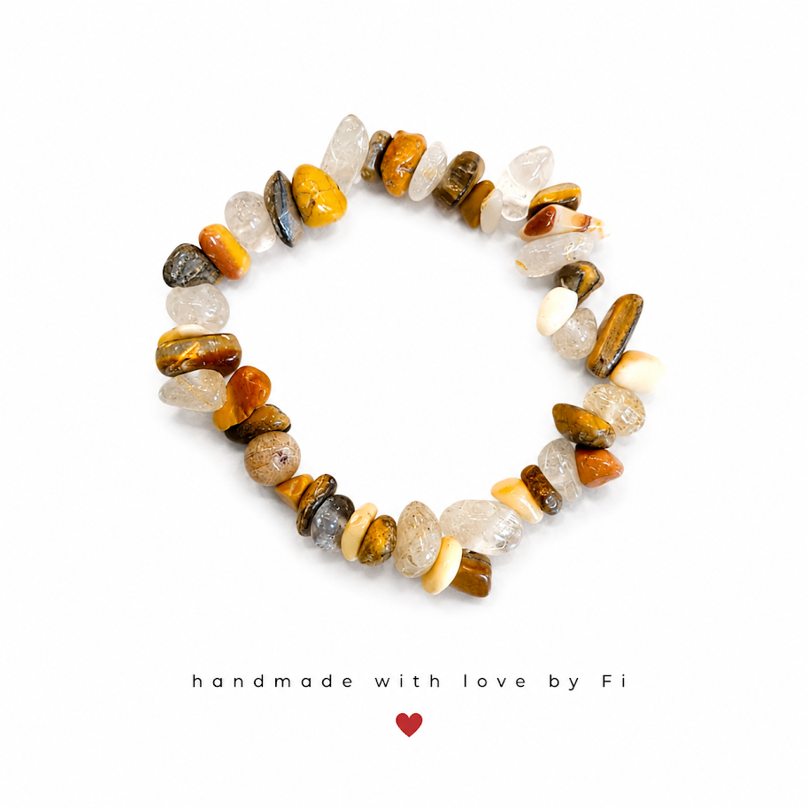 Tiger's eye clear quartz and picture jasper chip stretch bracelet handmade by Fi