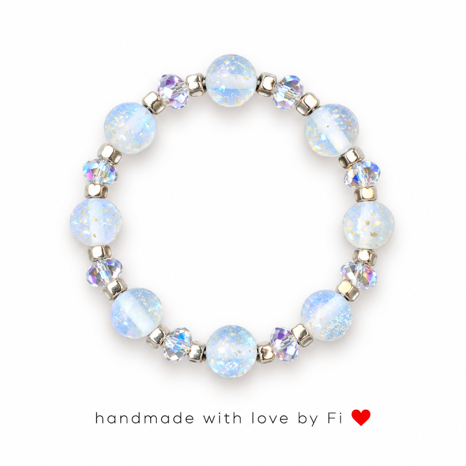 Handmade opalite and lavender crystal bracelet with silver cube spacers