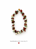 Red jasper, green aventurine, white howlite and tiger's eye mixed chip bracelet handmade by Fi