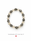 Grey labradorite and champagne crystal stretch bracelet with silver rope disc spacers handmade by Fi