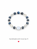 Blue kyanite and clear quartz stretch bracelet with blue chalcedony centrepiece and silver Tibetan caps handmade by Fi