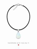 Opalite teardrop pendant necklace on black cord handmade by Fi