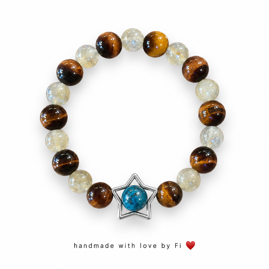 Tiger's Eye & Moonstone Star Charm Bracelet handmade by Fi