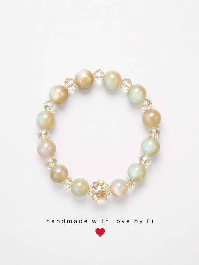 Multicolour amazonite and champagne crystal bracelet with large faceted ball focal bead handmade by Fi