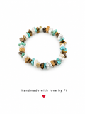 Turquoise, white howlite and tiger's eye mixed chip stretch bracelet handmade by Fi