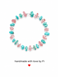 Turquoise and rose quartz chip bracelet with clear crystal rondelles and silver ball spacers handmade by Fi