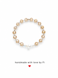 Champagne crystal stretch bracelet with iridescent AB crystal heart pendant charm handmade by Fi