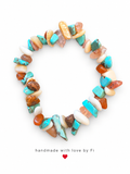 Handmade turquoise, coral, cream and amber gemstone chip bracelet