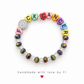 Handmade F*ck Cancer rainbow heart letter bead bracelet with iridescent galaxy crystal beads and rhinestone charm