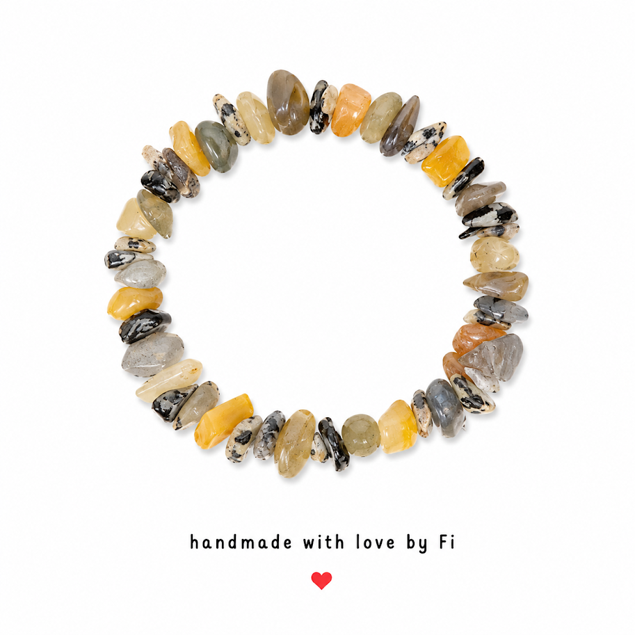 Yellow amber, dendritic agate and picture jasper chip bracelet handmade by Fi