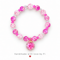 Pink Crackle Bracelet with Confetti Heart Globe Charm handmade by Fi