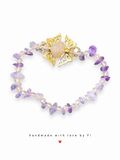 Amethyst and lavender opalite bracelet with rose quartz heart and gold filigree butterfly centrepiece handmade by Fi