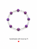 Purple imperial jasper and clear crystal bracelet with silver ball spacers handmade by Fi