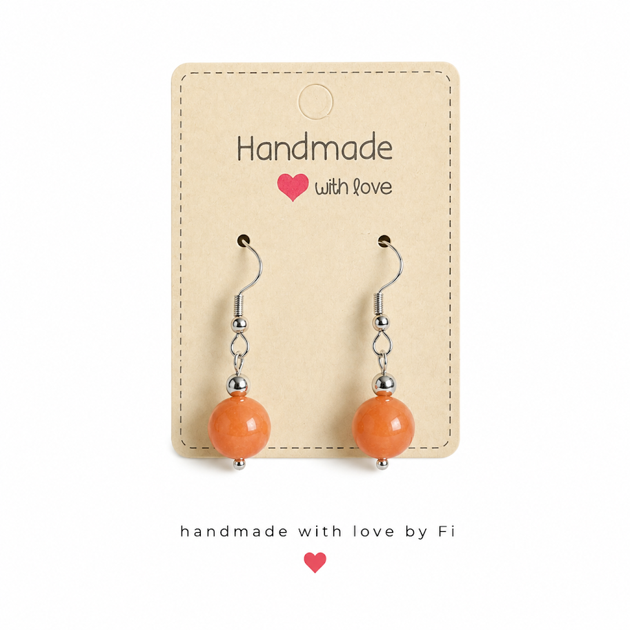 Carnelian drop earrings on silver-tone hooks handmade by Fi