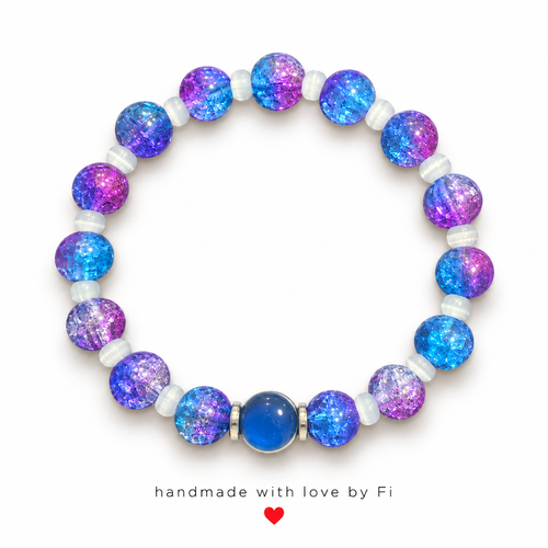 Blue & Purple Galaxy Crackle Bracelet with Mood Bead handmade by Fi