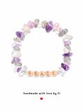 PEACE word bead bracelet with amethyst, rose quartz, clear quartz and labradorite chips handmade by Fi