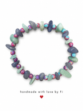 Amazonite and angelite chip bracelet with multicoloured mosaic imperial jasper rounds handmade by Fi