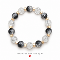 Black & Clear Crackle Bead Bracelet with Gold Cube Spacers handmade by Fi