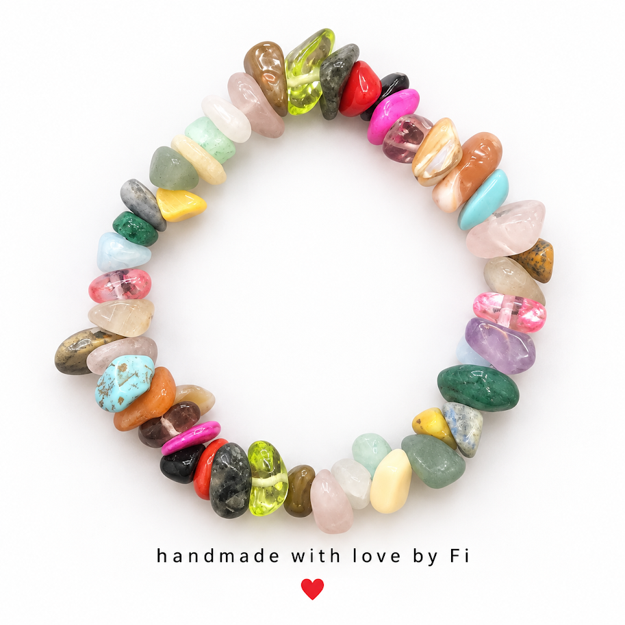 Full Rainbow Mixed Gemstone Chip Bracelet handmade by Fi