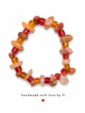 Peach moonstone chip bracelet with amber golden and red crystal cube beads handmade by Fi