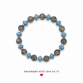 Charcoal grey and sky blue crackle bead bracelet with silver hematite spacers handmade by Fi