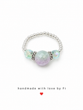 Lavender fluorite and mint crystal stretch ring on silver ball bead band handmade by Fi