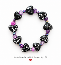 Black Splatter Heart & Purple Crystal Bracelet handmade by Fi