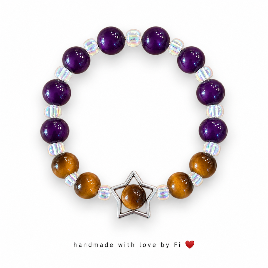 Amethyst & Tiger's Eye Star Charm Bracelet handmade by Fi