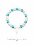Turquoise crackle and white howlite bracelet with shell charm handmade by Fi