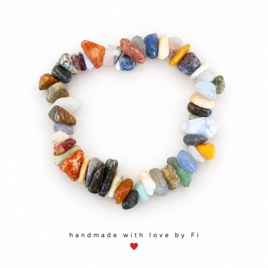 Rainbow Mixed Gemstone Chip Bracelet handmade by Fi