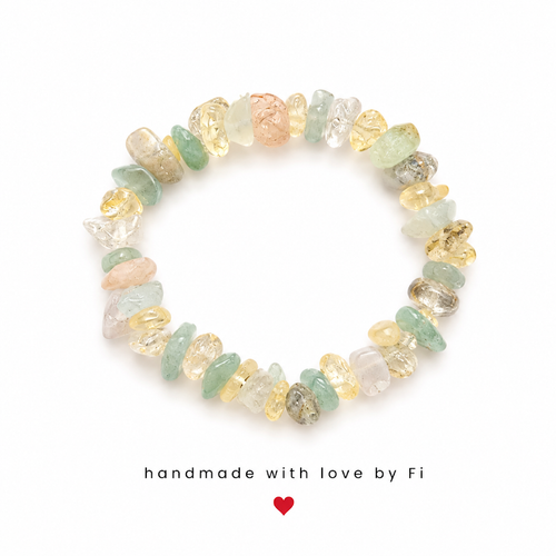 Amazonite, citrine and clear quartz chip bracelet with peach moonstone handmade by Fi