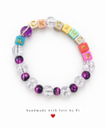 F*ck Cancer Pastel Letter Cube, Purple Galaxy & Crackle Bead Bracelet handmade by Fi
