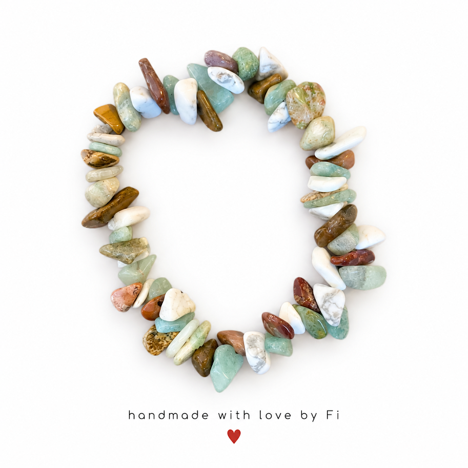 Sage & Neutral Mixed Gemstone Chip Bracelet handmade by Fi