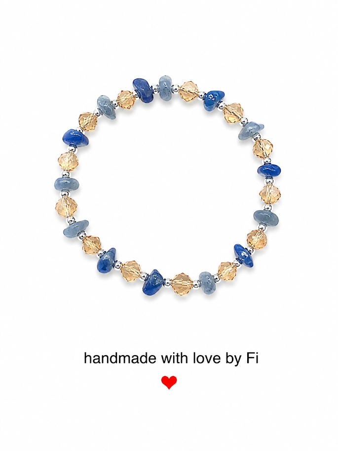 Lapis lazuli, chalcedony and champagne crystal bracelet with silver ball spacers handmade by Fi