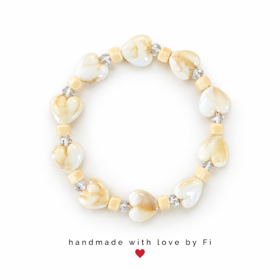 Cream Marble Heart Bracelet with Crystal Rondelles handmade by Fi